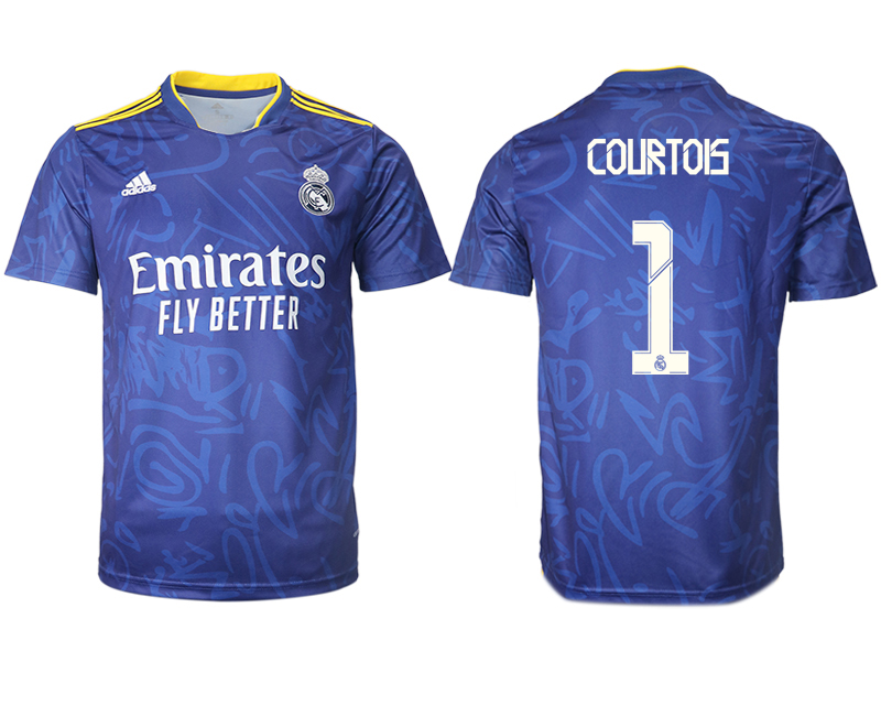 Men 2021-2022 Club Real Madrid away aaa version blue #1 Soccer Jersey->manchester united jersey->Soccer Club Jersey